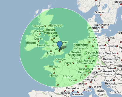 500 mile radius london